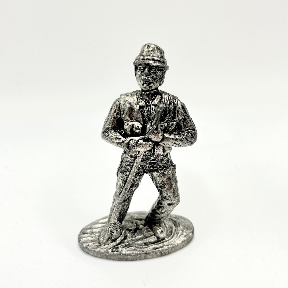 Vintage Miniature Pewter Silver Fly Fisherman with Fishing Pole Figurine Charm